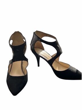 Marc Fisher Kabriele Black Suede Snake Embossed Mixed Media Cutout Pumps Size 8